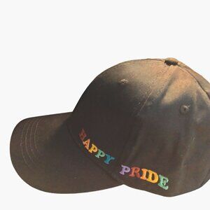 Happy Pride Baseball Cap  Gay Pride Apparel Rainbow LGBTQ Black Embroidered